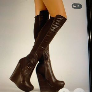 New Design Women’s Fashion Knee High Leather Boots Brown size 9